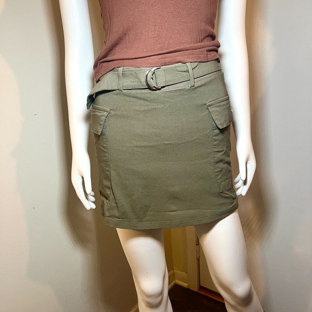 Cargo Mini Skirt Skort S - Belt Pockets Y2K Military Grunge Utility Gorpcore 90s